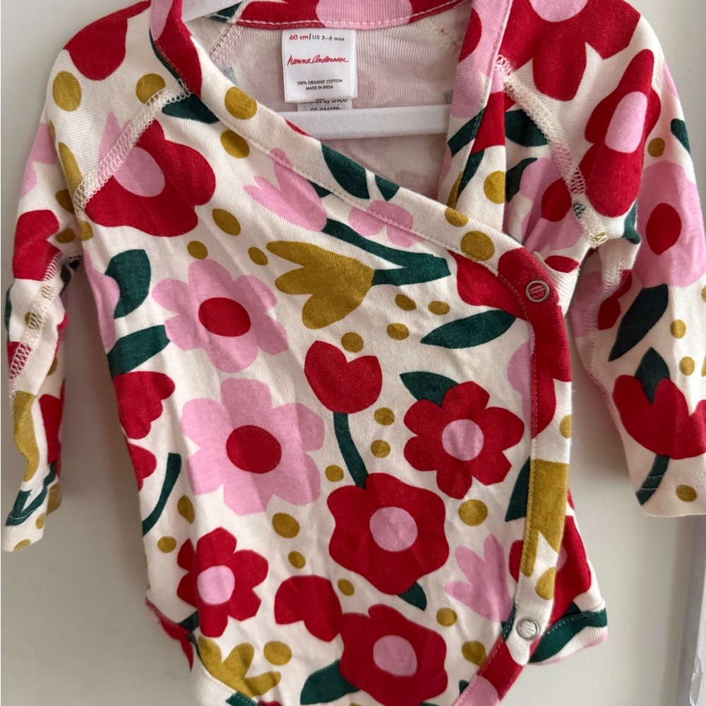 Hanna Andersson Pink and Green Floral Baby Onesie